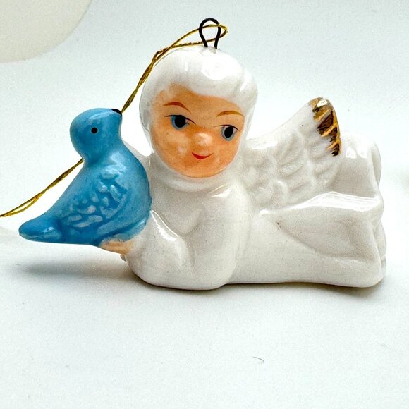 Vintage Ceramic Angel Ornaments Set Of 3 With Bird Duck Bunny Christmas Holiday - Picture 4 of 16